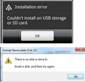 couldnt install on usb storage or sd card