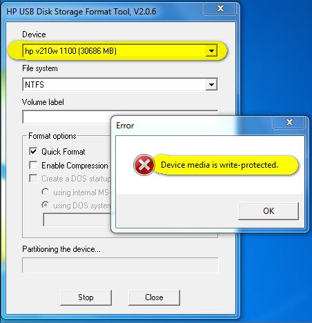 Unable to format usb write protected