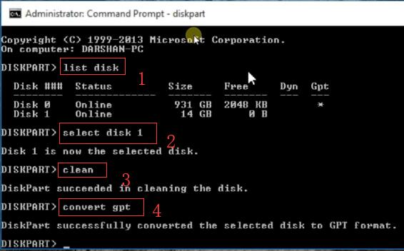 diskpart format disk gpt using cmd