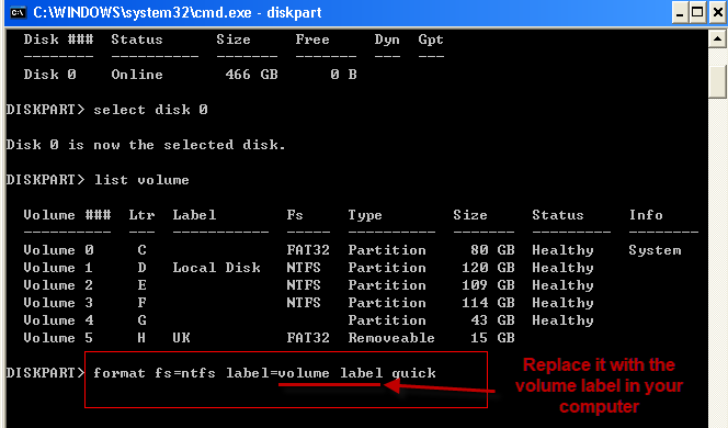 command prompt format drive ntfs