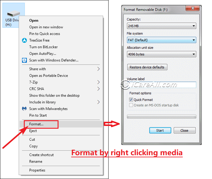 format by right click drive