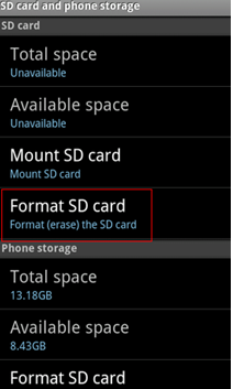 Format the sd card on android phone