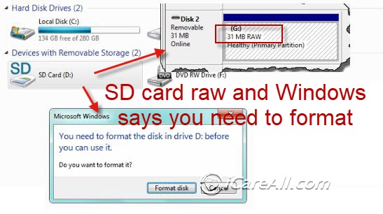 Sd card becomes raw