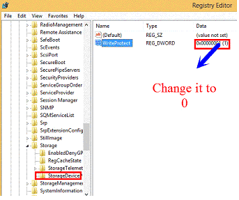 remove write protection by resetting the computer registry