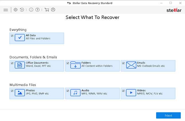 select recovery file types